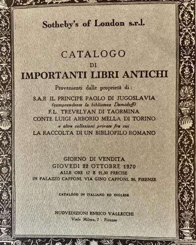Prince Paul of Yugoslavia 1970 Sale Catalogue of books from the library of Villa di San Donato.