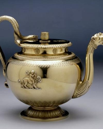 Teapot from Demidoff Service showing depiction of Cupid.  Formerly the property of Richard Redding Antiques Ltd., Dorfstrasse 30, 8322 Gündisau, Switzerland, who then sold to unidentified buyer.